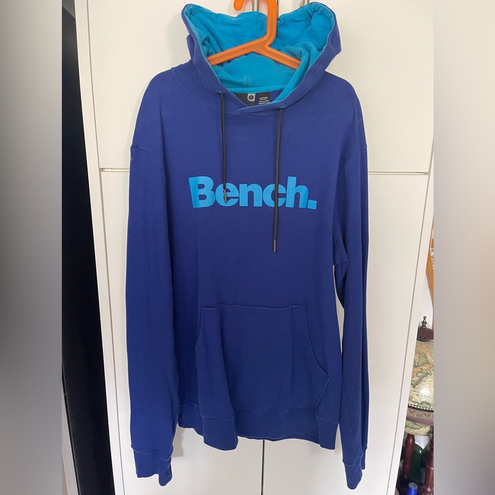 Bench Men’s Hoodie Size Small S Blue With Blue Logo, Kangaroo Pocket